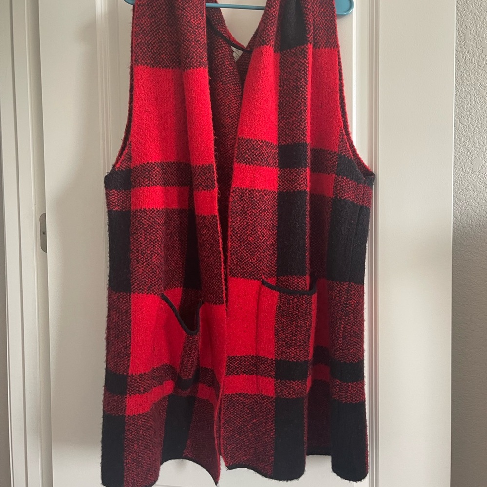 Buffalo plaid vest with hood